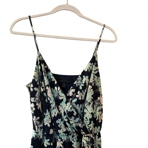 Banana Republic Faux Wrap Maxi Dress Floral Print Navy & Mint Size: 4 Petite - Picture 3 of 12